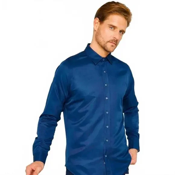 NWT Express 1MX Modern Fit Slim Blue Button Down Shirt Small - Picture 9 of 9